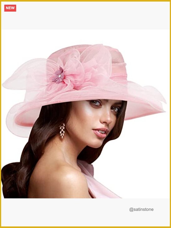 Organza Church Hat with Wide Brim for Tea Party Wedding main image 5
